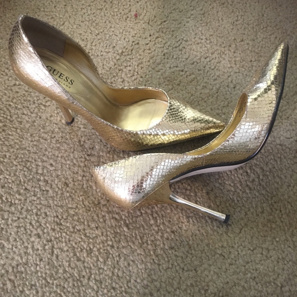 Guess Gold Faux Snakeskin Heels